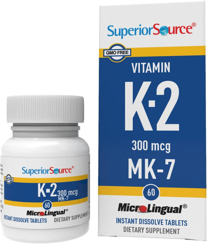 Superior Source Vitamin K2 MK-7 (Menaquinone-7), 300 mcg, Quick Dissolve MicroLignual Tablets, 60 Count, Healthy Bones and Arteries, Immune & Cardiovascular Support, Assists Protein Synthesis