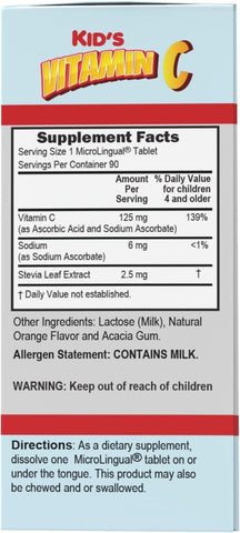 Superior Source Kid’s Vitamin C 125mg, Clean Melts, Quick Dissolve Tablets, Immune Support, Non-GMO, 90 Ct, Orange
