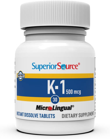 Superior Source Vitamin K1 500mcg MicroLingual Tablets - Supports Healthy Bones, Arteries, & Blood Health - 100 Tablets