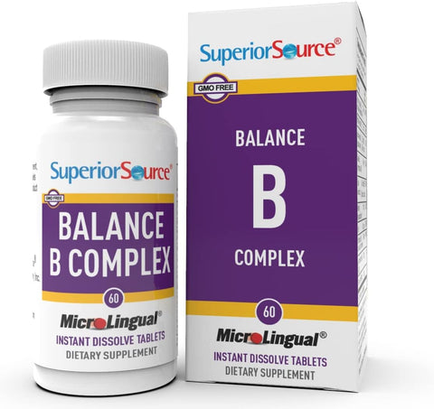 Superior Source B Complex with Folic Acid & Biotin | Instant Dissolve MicroLingual Tablets | Energy & Heart Support | 60 Ct