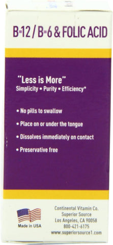 Superior Source No Shot Vitamin B12 (1000 mcg) B6 Folic Acid, Quick Dissolve MicroLingual Tablets, 60 Count, Non-GMO