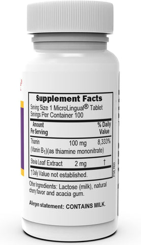 Superior Source Vitamin B1 (Thiamin), 100 mg, Under The Tongue Quick Dissolve MicroLingual Tablets, 100 Count, Increased Metabolism and Energy Production, Nervous System Support
