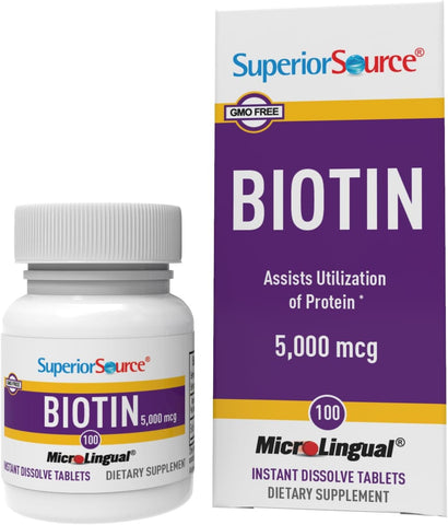 Superior Source Biotin 10,000 mcg - Quick Dissolve Tablets for Hair, Skin & Nail Health, Non-GMO, 60 Count