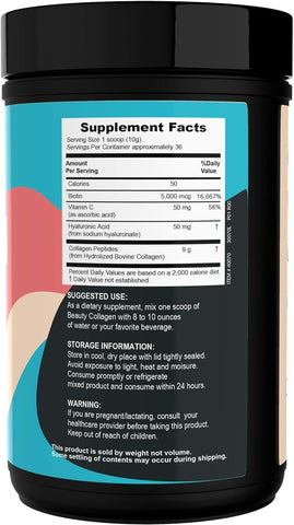 Superior Source Beauty Collagen Peptides (12.7 oz) – Hydrolyzed Types 1 & 3, Hyaluronic Acid, Vitamin C & Biotin