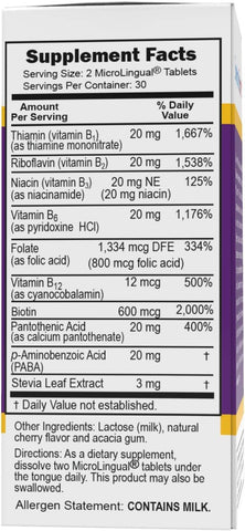 Superior Source B Complex with Folic Acid & Biotin | Instant Dissolve MicroLingual Tablets | Energy & Heart Support | 60 Ct