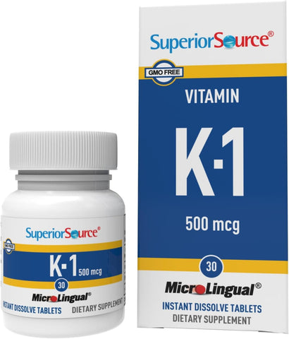Superior Source Vitamin K1 500mcg MicroLingual Tablets - Supports Healthy Bones, Arteries, & Blood Health - 100 Tablets