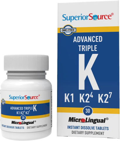 Superior Source Triple K 3-in-1 Vitamin K Supplement, MK-4, MK-7, & K1, 500 mcg, 30 Quick Dissolve MicroLingual Tablets – Healthy Bones, Arteries, Immune & Cardiovascular Support, Non-GMO, Gluten-Free
