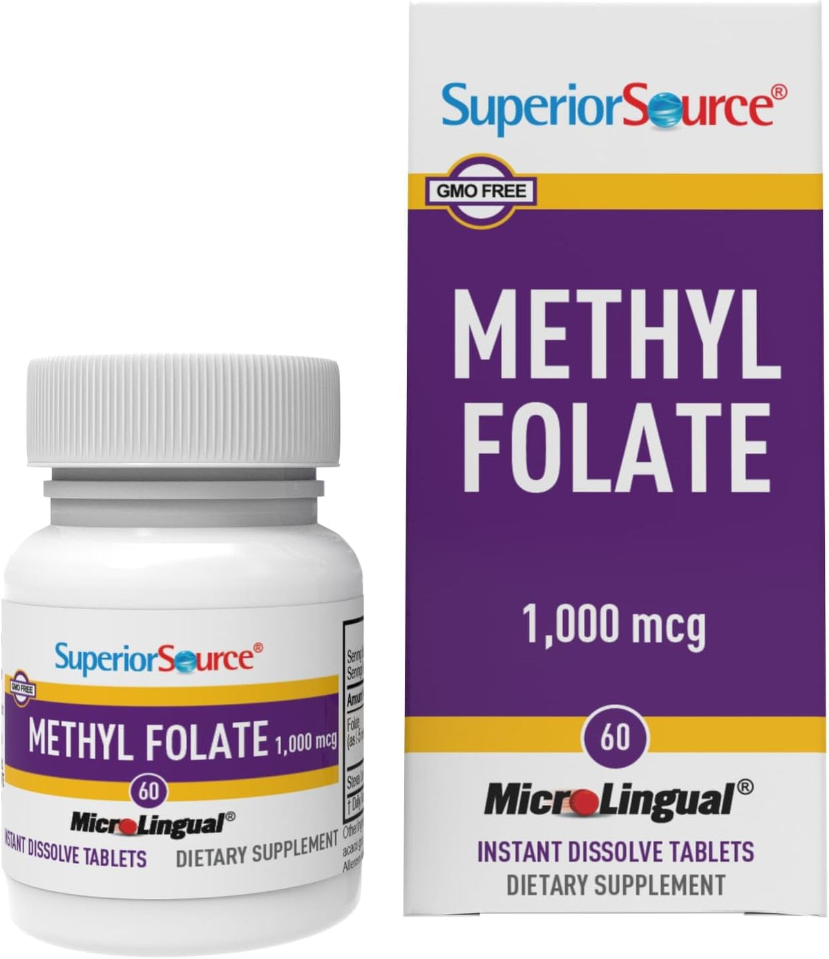 Superior Source Methylfolate 5-MTHF 1000 mcg, Quick Dissolve MicroLingual Tablets, 60 Ct, Non-GMO, Gluten-Free