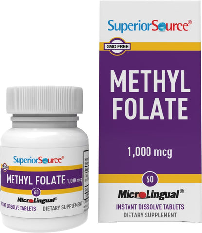 Superior Source Methylfolate 5-MTHF 1000 mcg, Quick Dissolve MicroLingual Tablets, 60 Ct, Non-GMO, Gluten-Free