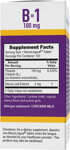 Superior Source Vitamin B1 (Thiamin), 100 mg, Under The Tongue Quick Dissolve MicroLingual Tablets, 100 Count, Increased Metabolism and Energy Production, Nervous System Support