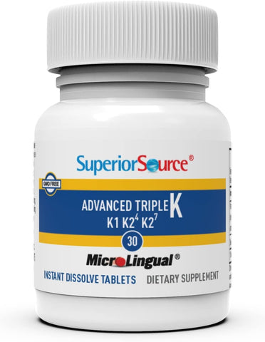 Superior Source Triple K 3-in-1 Vitamin K Supplement, MK-4, MK-7, & K1, 500 mcg, 30 Quick Dissolve MicroLingual Tablets – Healthy Bones, Arteries, Immune & Cardiovascular Support, Non-GMO, Gluten-Free