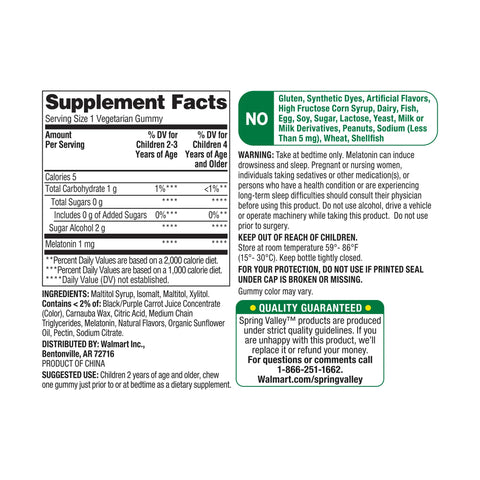 Spring Valley Zero Sugar Kids Melatonin Gummies, Sleep Support, 1 mg, Blackberry & Raspberry, 60 Count