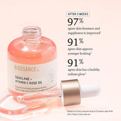 BIOSSANCE Squalane and Vitamin C Rose Oil. Facial Oil to Visibly Brighten, Hydrate, Firm and Reveal Radiant Skin 1.0 ounces