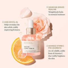 BIOSSANCE Squalane and Vitamin C Rose Oil. Facial Oil to Visibly Brighten, Hydrate, Firm and Reveal Radiant Skin 1.0 ounces