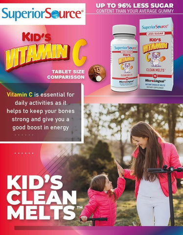 Superior Source Kid’s Vitamin C 125mg, Clean Melts, Quick Dissolve Tablets, Immune Support, Non-GMO, 90 Ct, Orange