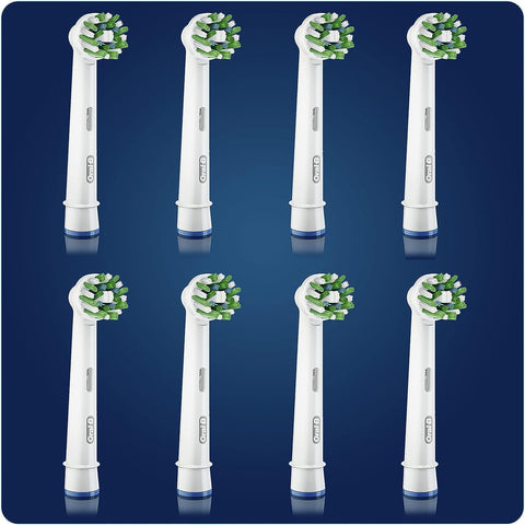 Oral-B Cross Action Electric Toothbrush Head with CleanMaximiser Technology, Angled Bristles for Deeper Plaque Removal, Pack of 8 Toothbrush Heads, Suitable for Mailbox, White