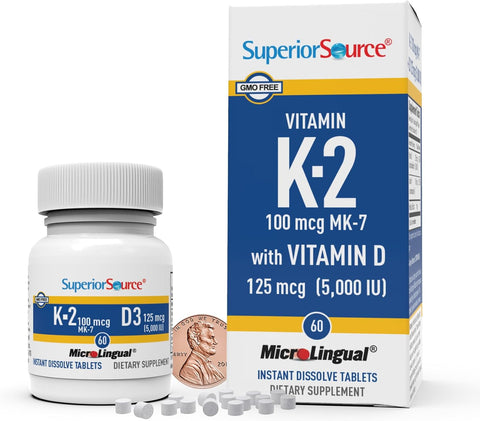 Superior Source K2 (MK-7) 100 mcg with D3 (5000 IU) Supplement