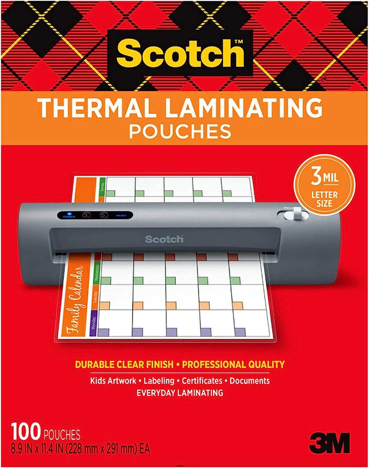 Scotch Thermal Laminating Pouches, For Use With Thermal Laminators, 8.9 x 11.4 Inches, Letter Size Sheets, 100 Count(Pack of 1)