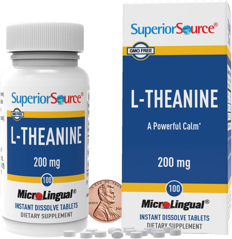 Superior Source L-Theanine 200 mg, 100 Ct, Instant Dissolve Sleep Support Tablets