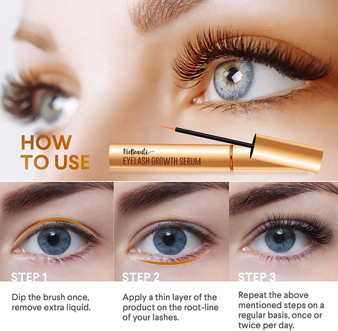 VieBeauti Premium Eyelash Serum and Eyebrow Enhancement Formula, Boosts Lash for Thicker, Fuller Looking Lashes and Eyebrows (3ML) | Gold Packaging, 0.1 Fl. Oz.
