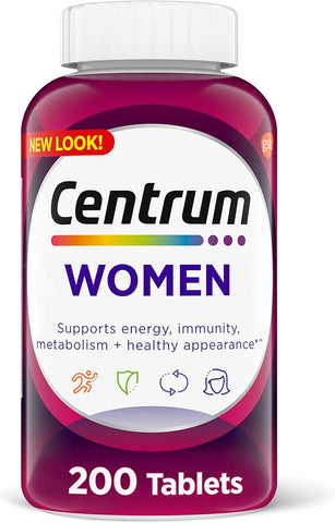 Centrum Women’s Multivitamin Tablets, with Iron, Vitamin D3, B Vitamins, Antioxidant Vitamins C & E – 200 Count, Gluten Free, Non-GMO
