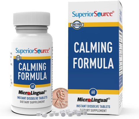 Superior Source Calming Formula, L-Theanine, Melatonin & 5-HTP, Quick Dissolve MicroLingual Tablets, 60 Ct