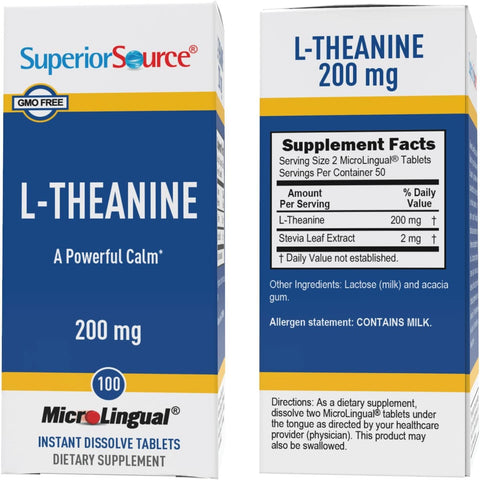 Superior Source L-Theanine 200 mg, 100 Ct, Instant Dissolve Sleep Support Tablets