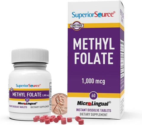 Superior Source Methylfolate 5-MTHF 1000 mcg, Quick Dissolve MicroLingual Tablets, 60 Ct, Non-GMO, Gluten-Free