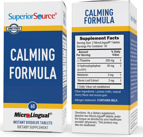 Superior Source Calming Formula, L-Theanine, Melatonin & 5-HTP, Quick Dissolve MicroLingual Tablets, 60 Ct