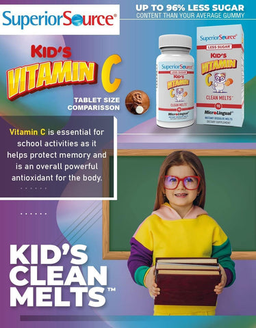 Superior Source Kid’s Vitamin C 125mg, Clean Melts, Quick Dissolve Tablets, Immune Support, Non-GMO, 90 Ct, Orange