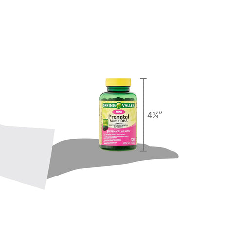 Spring Valley Mini Prenatal Multi + DHA Complete Multivitamin/Multimineral Supplement Mini Softgels, 120 Count