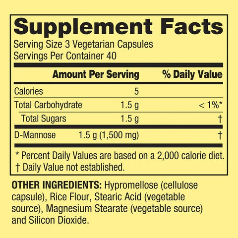 Spring Valley D-Mannose 500 mg, 120 Veg Capsules – Urinary and Bladder Health Support