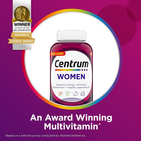 Centrum Women’s Multivitamin Tablets, with Iron, Vitamin D3, B Vitamins, Antioxidant Vitamins C & E – 200 Count, Gluten Free, Non-GMO