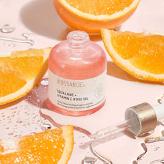 BIOSSANCE Squalane and Vitamin C Rose Oil. Facial Oil to Visibly Brighten, Hydrate, Firm and Reveal Radiant Skin 1.0 ounces