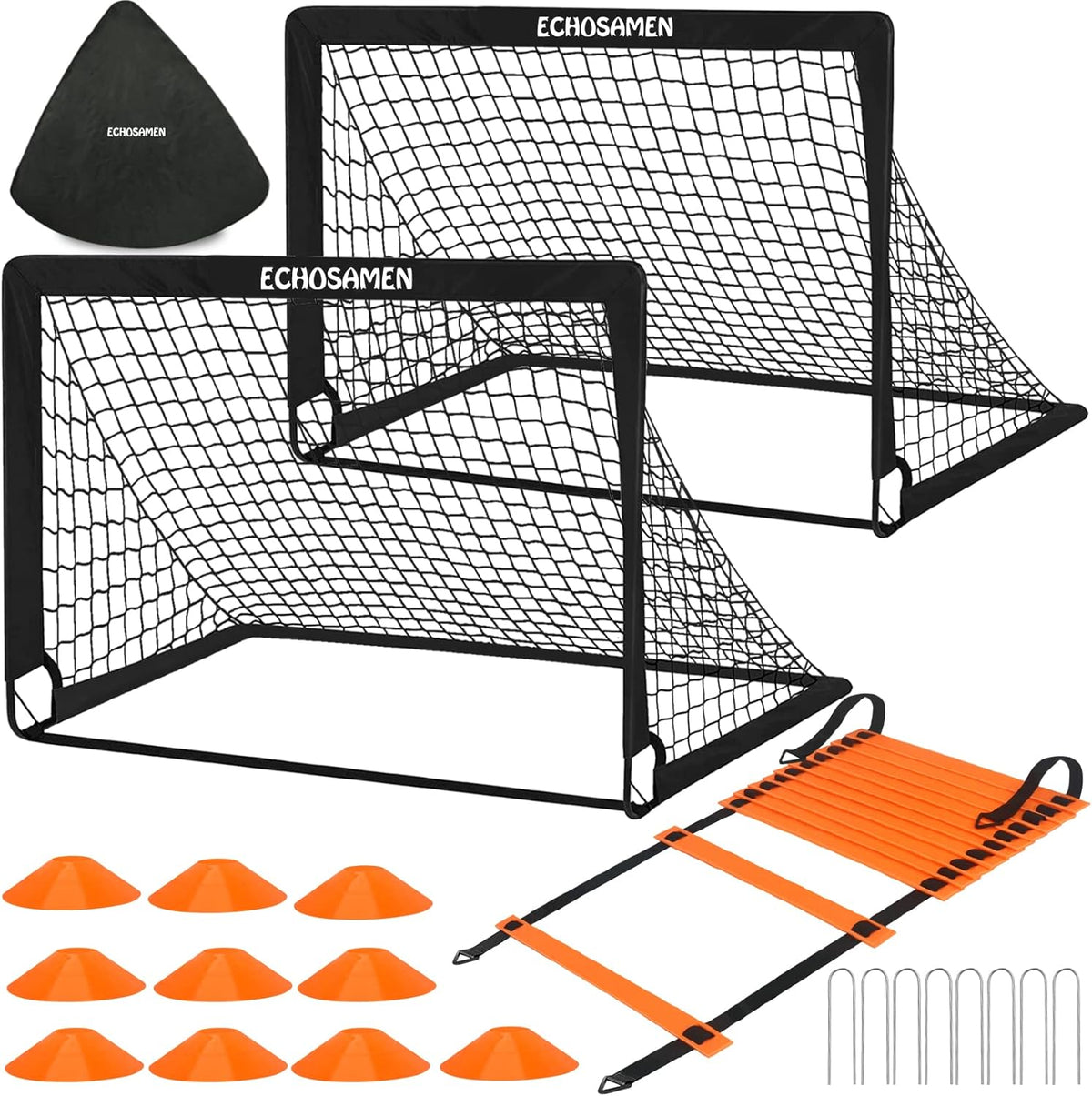 Kids Soccer Goals for Backyard Set, Portable Soccer Training Equipment, Foldable Pop Up Soccer Net with 10 Soccer Cones, Agility Ladder & Carry Bag, 2 of 4' x 3' for 1-15 Years Kid & Youth Ideal Gift