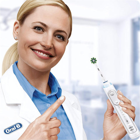 Oral-B Cross Action Electric Toothbrush Head with CleanMaximiser Technology, Angled Bristles for Deeper Plaque Removal, Pack of 8 Toothbrush Heads, Suitable for Mailbox, White