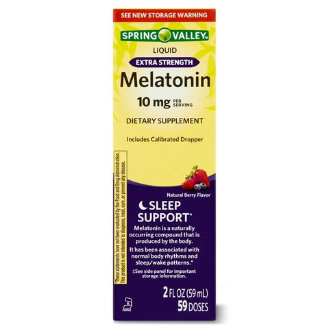 Spring Valley Liquid Melatonin 10mg, 2 fl oz – Sleep Support, Gluten-Free, Kosher, No Artificial Colors or Flavors