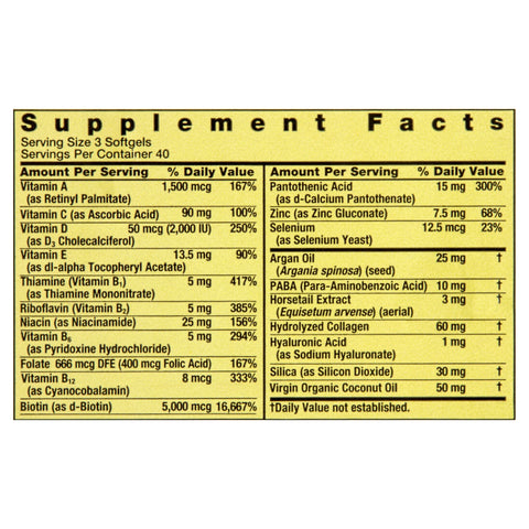 Spring Valley Extra Strength Hair, Skin, & Nails Collagen Support Softgels, 5000 mcg Biotin, 120 Count
