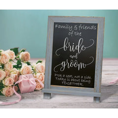 Framed Tabletop Chalkboard Sign, 9.5" x 14", Rustic Wood Frame, Small Magnetic Chalkboard with Built-in Ledge and Folding Stand, One White Chalk Marker Included, by Better Office Products (Gray wash)