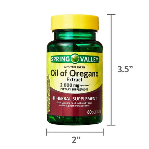 Spring Valley Mediterranean Oil of Oregano Extract Herbal Supplement Softgels, 2,000 mg, 60 Count