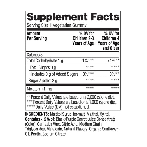 Spring Valley Zero Sugar Kids Melatonin Gummies, Sleep Support, 1 mg, Blackberry & Raspberry, 60 Count
