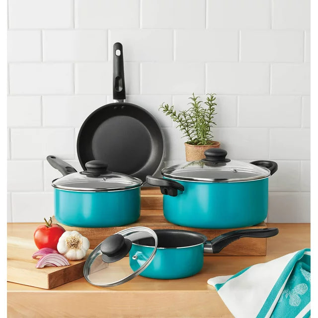 Mainstays 7 Piece Non-Stick Cookware Set Aluminum Teal