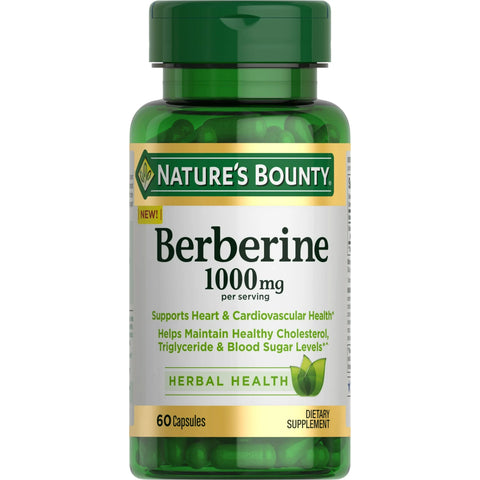 Nature’s Bounty Berberine 1000mg Supplement for Heart, Cholesterol & Blood Sugar Support – 60 Capsules