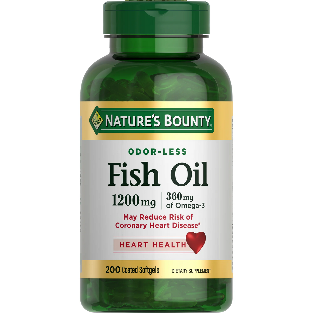 Nature’s Bounty Fish Oil Softgels with Omega-3 Fatty Acids for Heart Health, 1200 mg, 200 Ct
