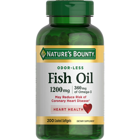 Nature’s Bounty Fish Oil Softgels with Omega-3 Fatty Acids for Heart Health, 1200 mg, 200 Ct