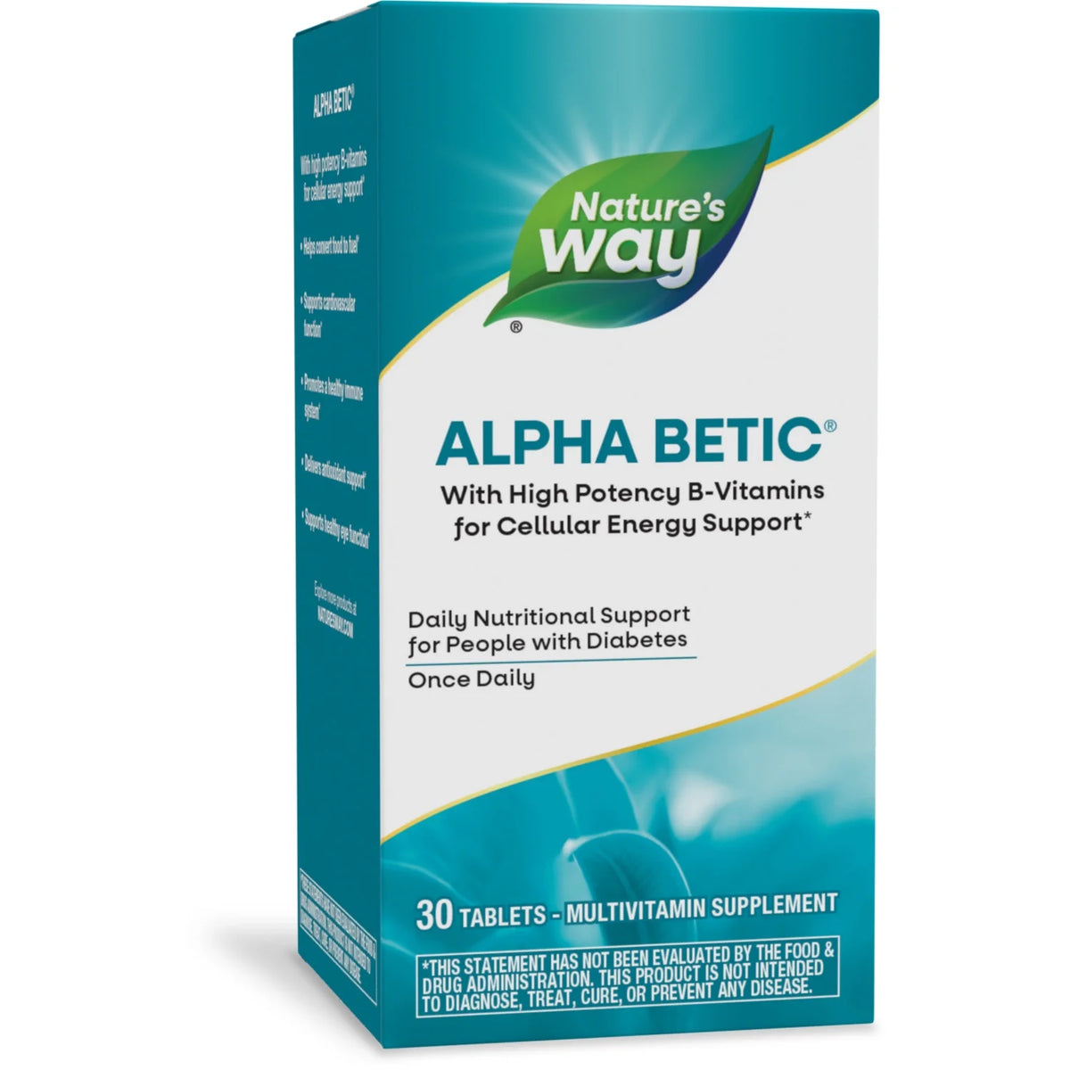 Nature's Way Alpha Betic Diabetic Multivitamin with B-Vitamins, 30 Tablets - Gluten-Free, Unisex Support