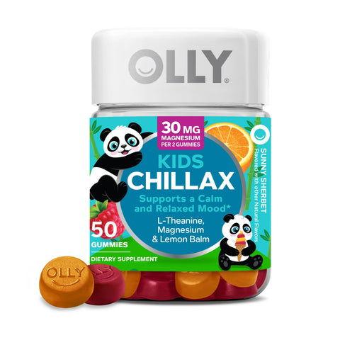 OLLY Kids Chillax Gummy Supplement, Magnesium, L-Theanine, Sherbet Flavor, 50 Ct
