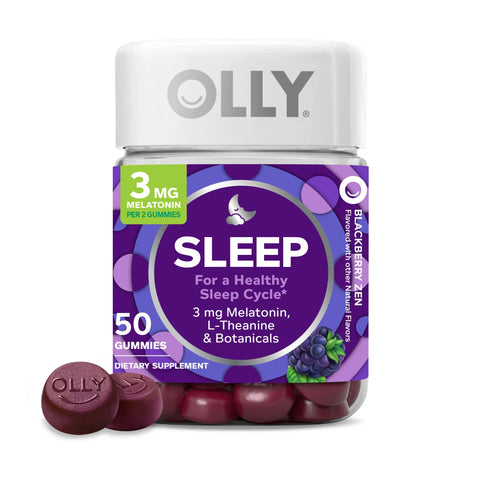 OLLY Sleep Gummy Supplement, 3mg Melatonin, L-Theanine, Chamomile, Passionflower, Blackberry Zen Flavor, 50,90 Gummies