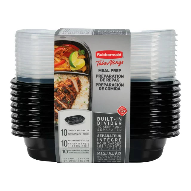 Rubbermaid TakeAlongs, 3.7 Cups, Meal Prep Food Storage Container with Built-In Divider, 20 Pieces