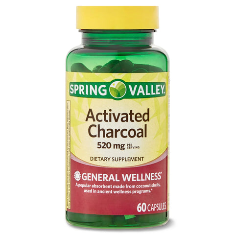 Spring Valley Activated Charcoal Dietary Supplement, 520 mg, 60 Capsules